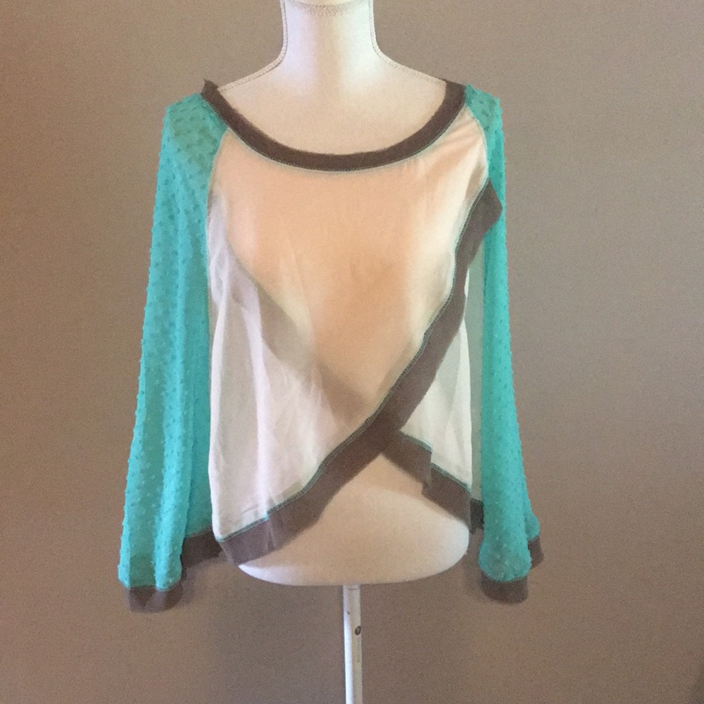 Doe & Rae Sheer Top with Dolman Swiss Dot Sleeves